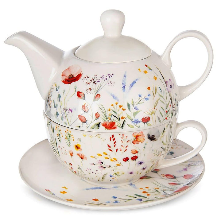 orion group Teekanne mit Tasse – 2-in-1 Set aus Porzellan mit Deckel & Untertasse – Ideal zum Servie