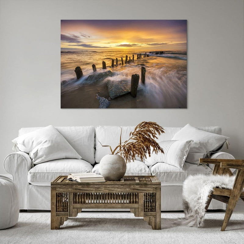 Bilder auf Leinwand 100x70cm Leinwandbild baltisch meer Mole Landschaft Gross Wanddeko Bild Schlafzi