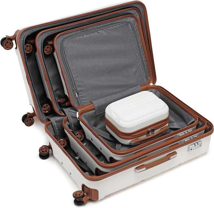 KONO Kofferset ABS Hartschalen Hardcase Trolley TSA-Schloss Reisekoffer Creme Weiss, Creme Weiss