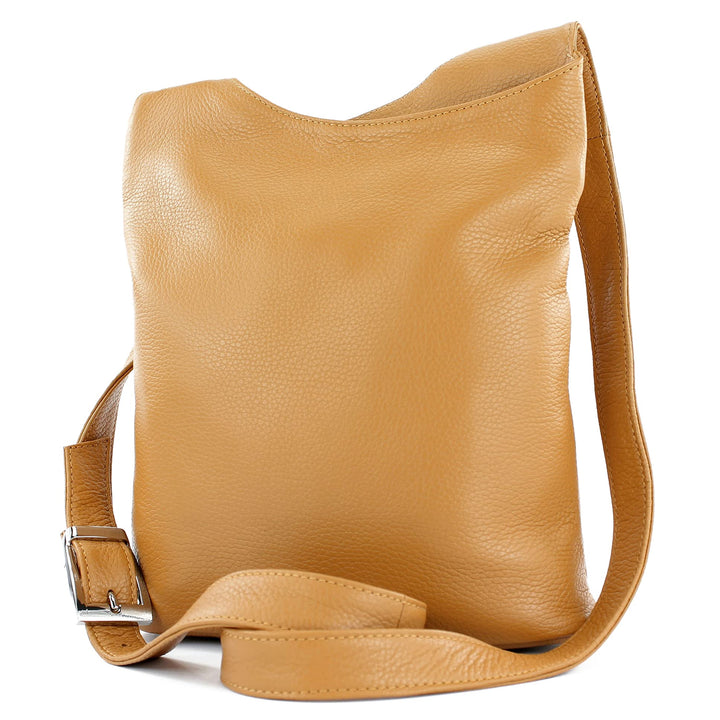 modamoda de - T221 - ital. Umhängetasche Schultertasche Medium aus Leder Camel, Camel