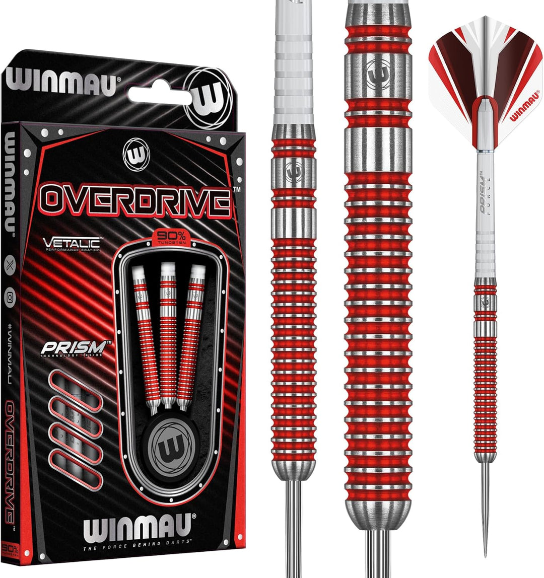 WINMAU Overdrive Dartpfeile aus Wolfram Steeltip mit Prismenflügeln und Schäften (Schäfte) 23 g, 23