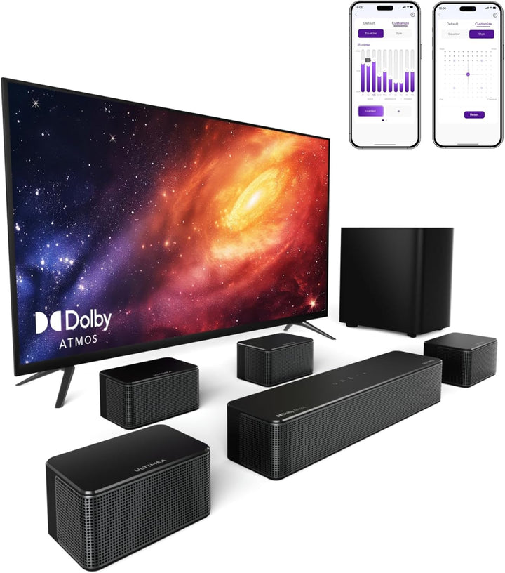 ULTIMEA 7.1 Surround Sound System für TV mit Dolby Atmos, App Steuerung, 4 kabelgebundene Surround-L