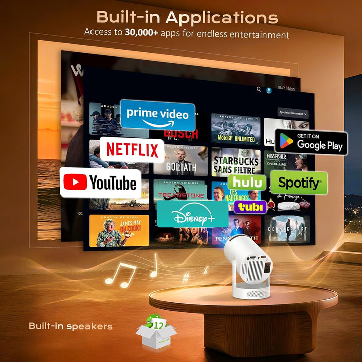 Mini Beamer 4K 1080p Full HD, Mini Projektor Tragbarer, mit Android 12.0 WLAN 6 Bluetooth 5.4 Automa