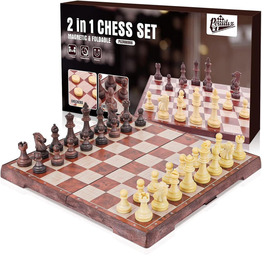 Peradix Schachspiel Magnetisch Dame Spiel 2 in 1, 30x30 cm Einklappbar Schachbrett Schach mit Aufbew