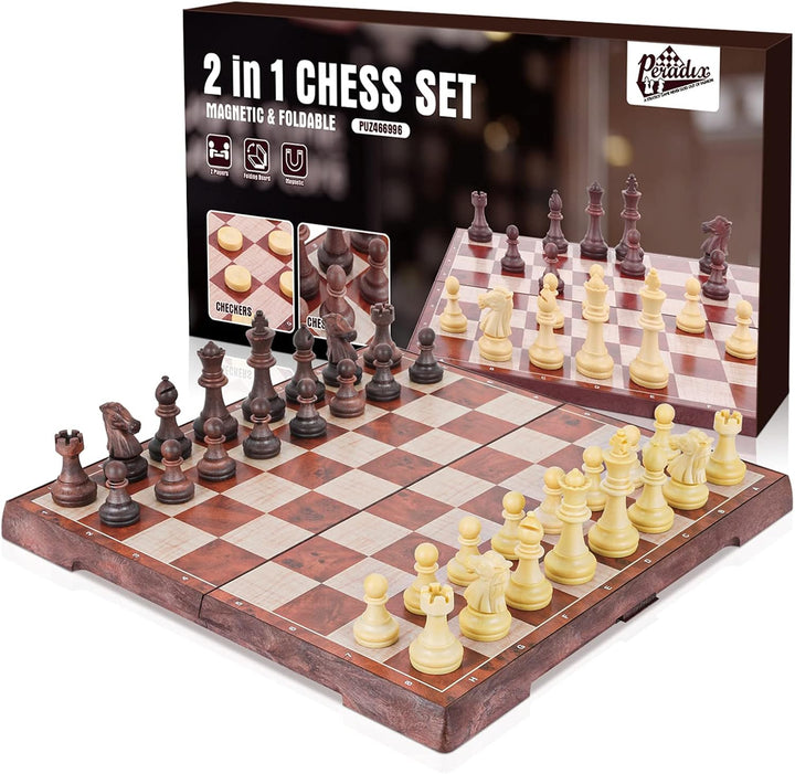 Peradix Schachspiel Magnetisch Dame Spiel 2 in 1, 30x30 cm Einklappbar Schachbrett Schach mit Aufbew
