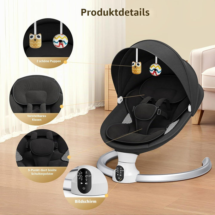 Brolteja Baumwolle Babywippe,Elektrische Babywippe mit Anpassung der APP-Steuerung,Elektrische Babys