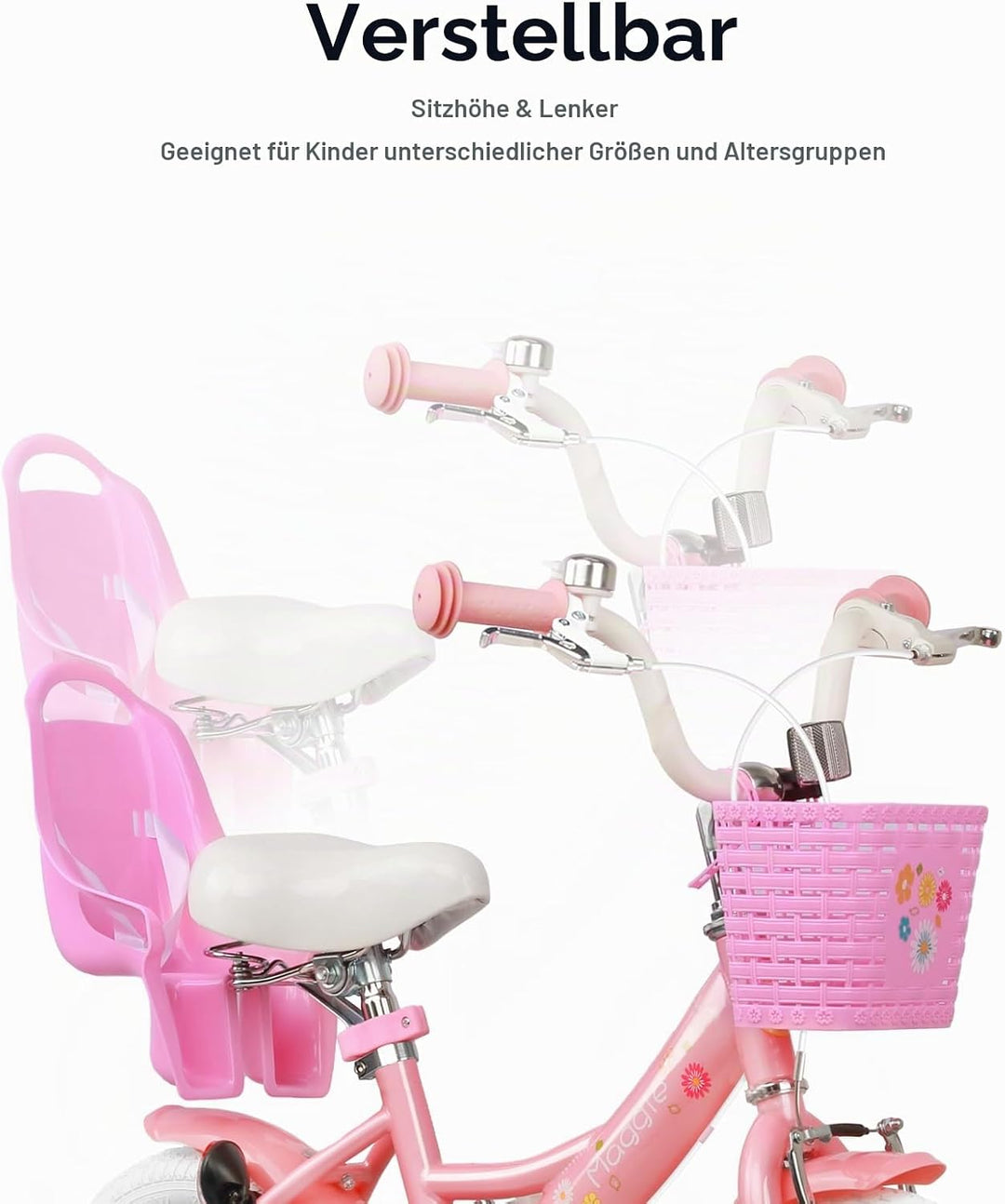 Glerc Maggie 12 14 16 Zoll KinderFahrrad für 2-7 Jahre Mädchenfahrrad alt mit Puppe-Sitz &amp; Stützräde