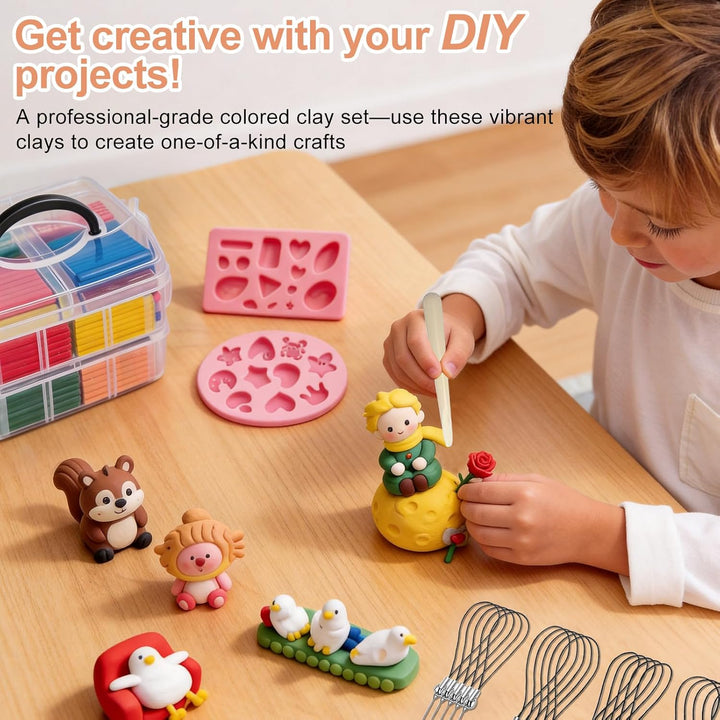 Polymer Clay Set,62 Colours DIY Modelling Clay Oven Baking Clay Kit,20 g/Block Soft Modeling Clay Ki
