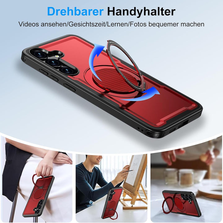 Handyhülle für Samsung Galaxy S24/S25 Hülle fit für Mag-Safe, 360 Grad Magnetisch Metall Ring Handyt