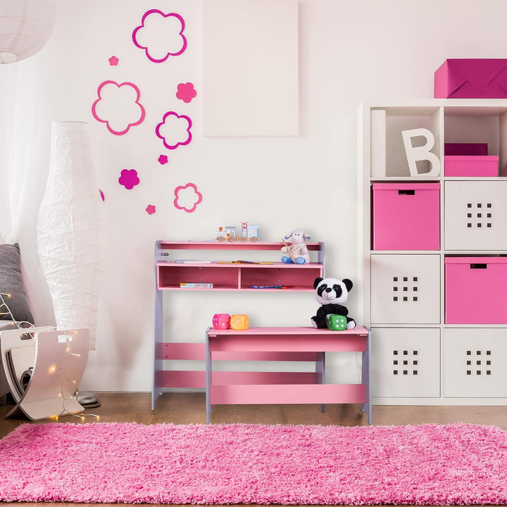 Relaxdays Kindertisch mit Sitzbank, 2 Fächer, höhenverstellbarer Kinderschreibtisch, HxBxT: 88 x 90