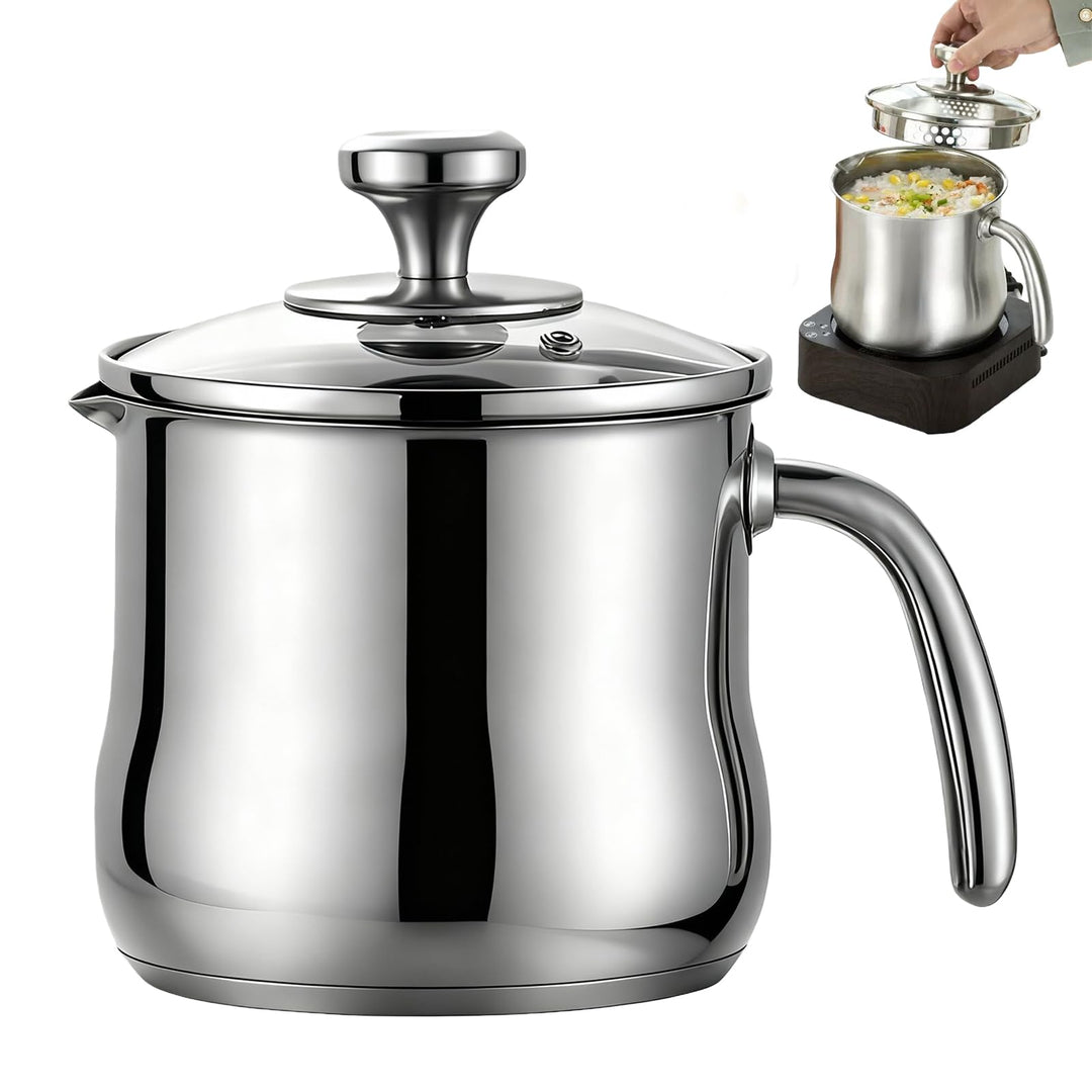 Edelstahltopf Mit Glasdeckel, 2l Kochtopf Induktion Mit Griff, Deckel Mit Dampfloch Milchtopf Indukt