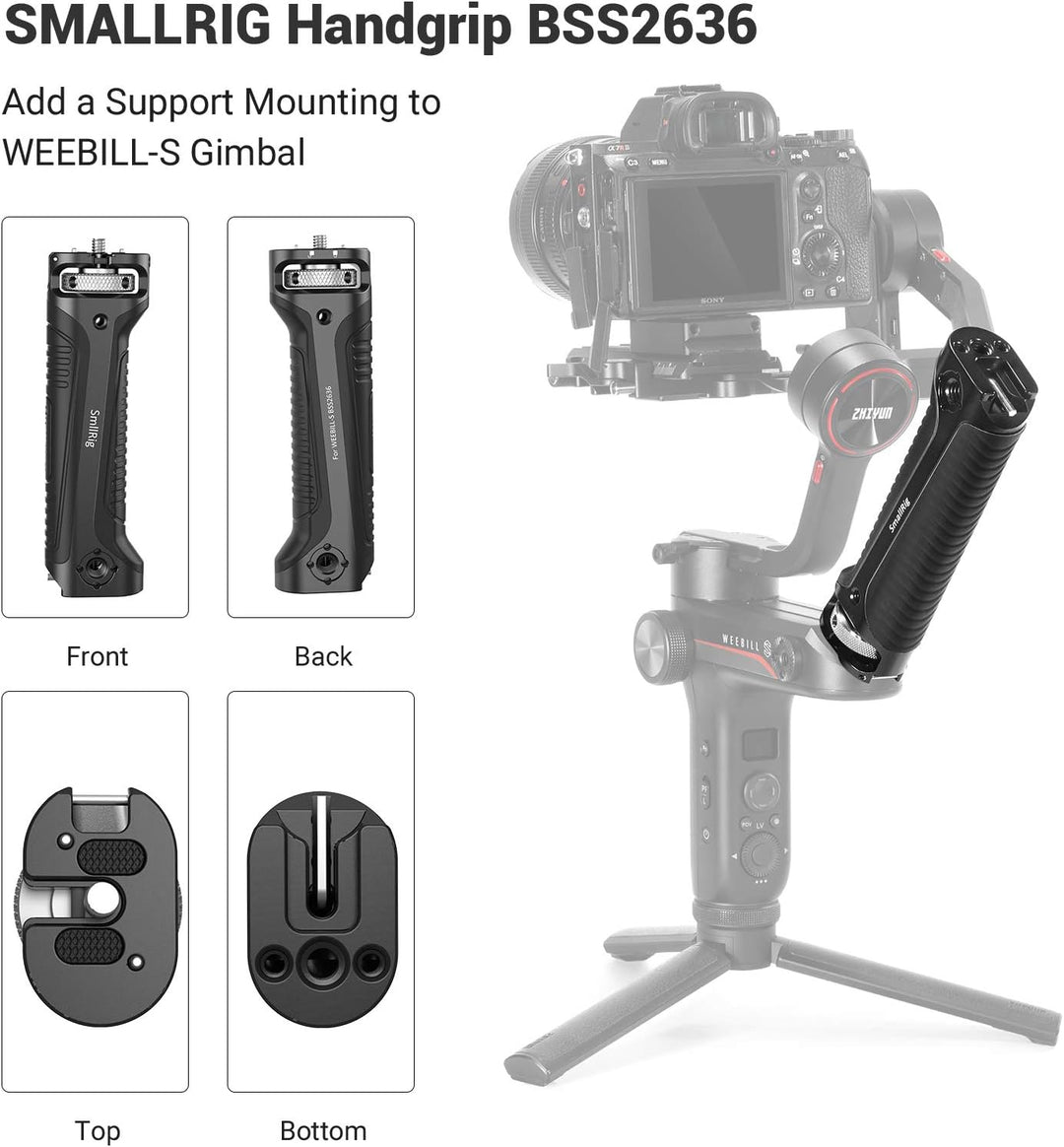 SMALLRIG Griff Handgriff NUR für Zhiyun-Tech WEEBILL-S Gimbal mit Kaltschuhhalterung Eingebauter Sch