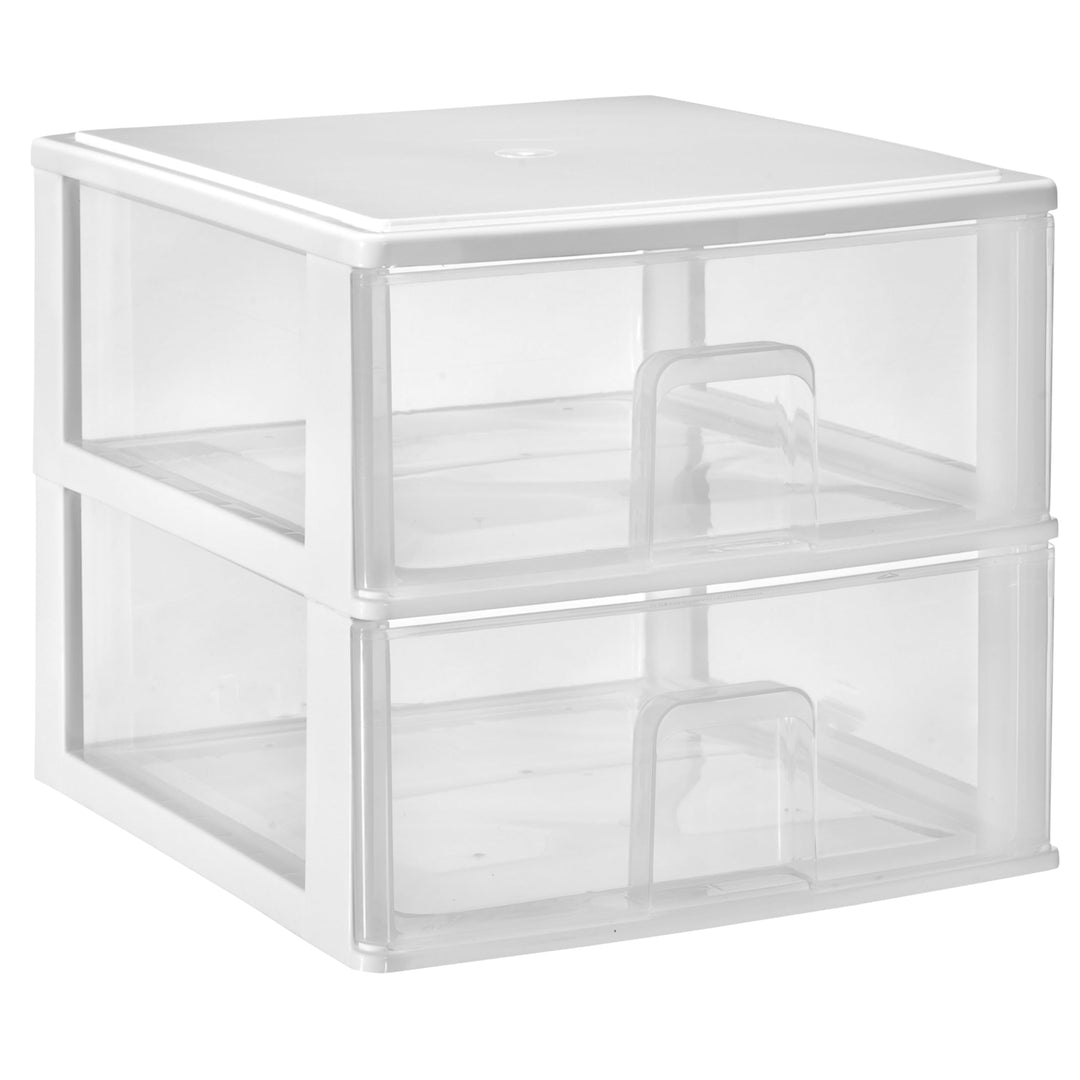 Schubladenbox mit 2 grossen Schubladen 38x37x32 cm - weiss-transparent Kunststoff Drawer Tower Box O