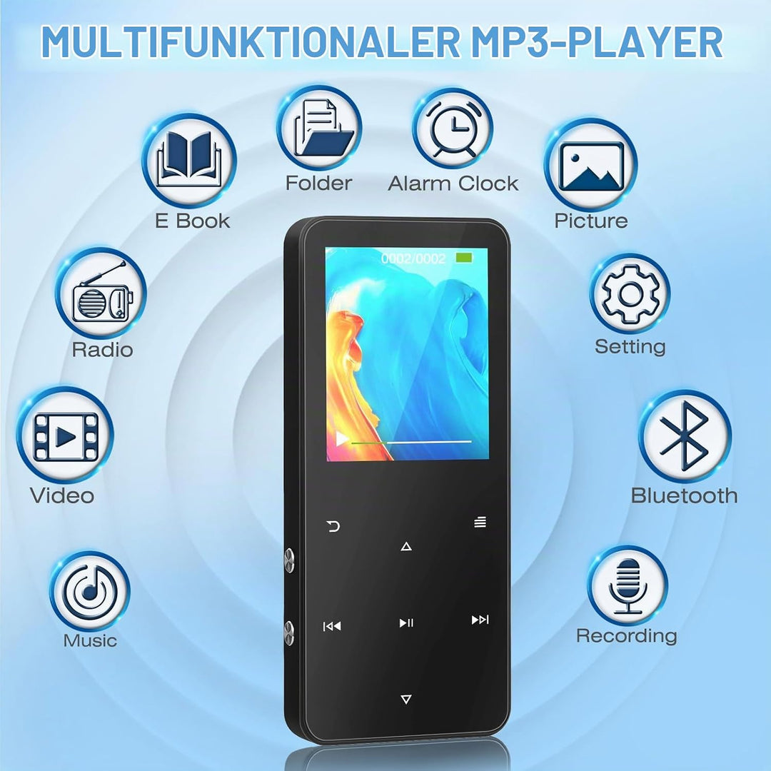 MP3 Player 32GB, MP3-MP4-Player mit Bluetooth 5.2, Musik-Player mit Lautsprecher, FM-Radio, Video, S
