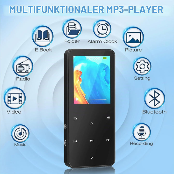 MP3 Player 32GB, MP3-MP4-Player mit Bluetooth 5.2, Musik-Player mit Lautsprecher, FM-Radio, Video, S