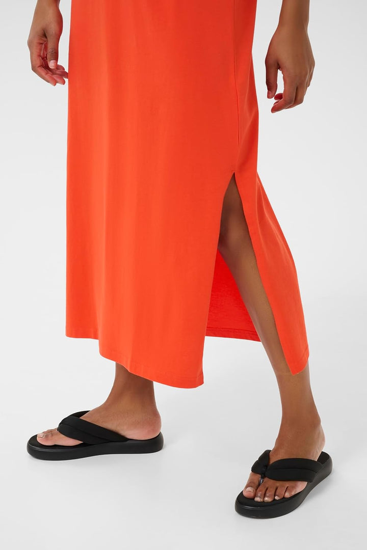 KAFFE Damen Women's Maxi Short Sleeves Jersey Dress Crew Neck Relaxed Fit Kleid XS Grenadine, XS Gre