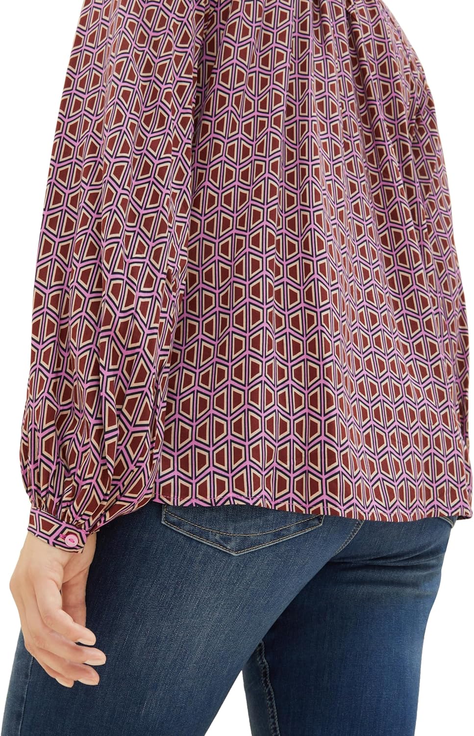 TOM TAILOR Damen Plussize Bluse, 33989 - Brown Geometrics Print