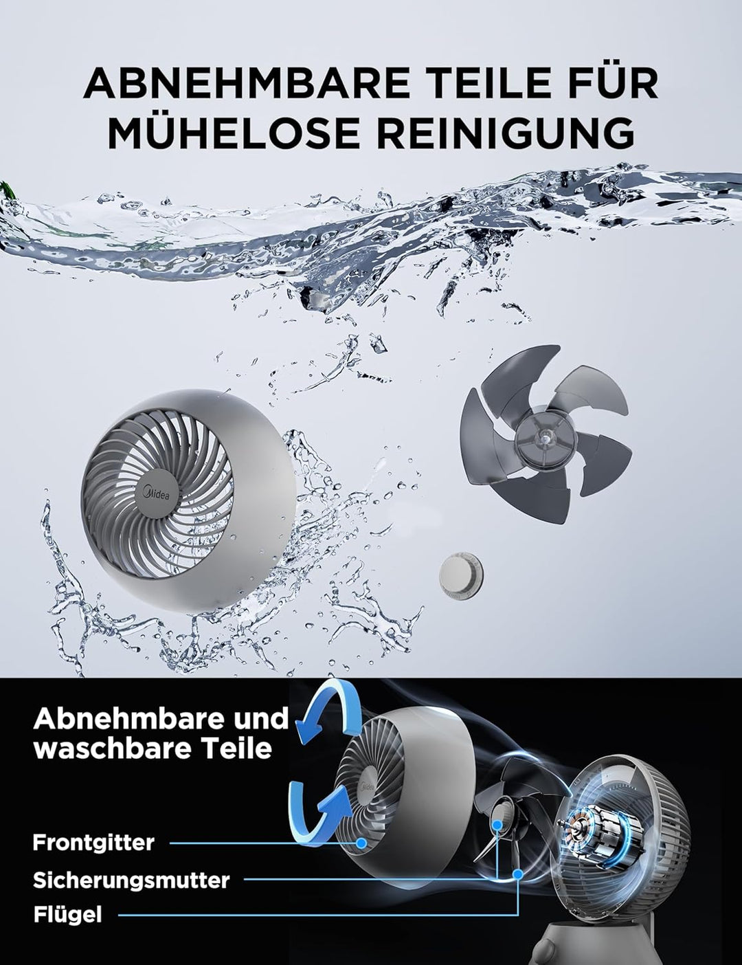 Midea MDF24JG Luftumwälzer Tischventilator-Aerodynamisches Turbosystem, 90°horizontaler Auto-Schwenk