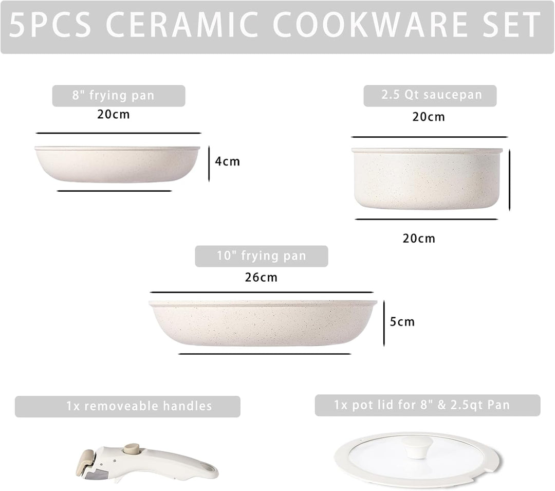 Keramik Töpfe & Pfannen 5-teilig, 20/26cm Ungiftiges Kochgeschirr Set, Antihaft beschichtete Pfanne