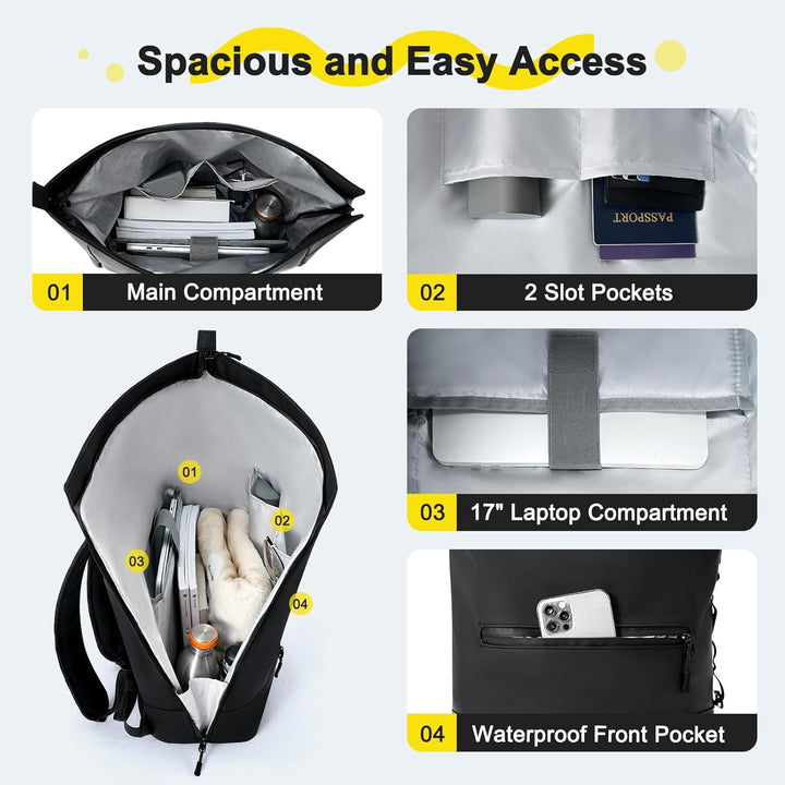 Rolltop Rucksack Herren Damen Wasserdicht Grosse Laptop Rucksack Reiserucksack mit Multifunktionale