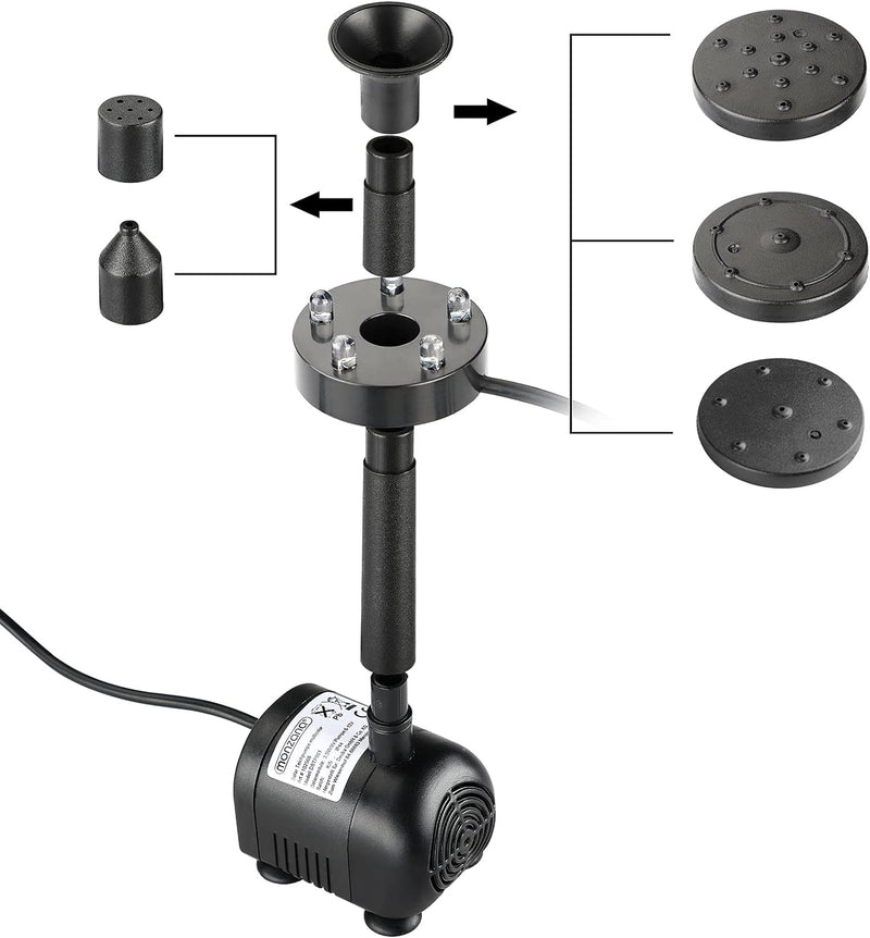 Monzana Solarpumpe LED Multicolor 4 Aufsätze Timer Akkuspeicher Fernbedienung Solar Panel Teich Pump