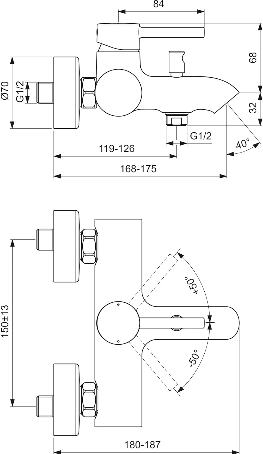 Ideal Standard BC199AA Ceraline Badearmatur Aufputz Chrom Wanne Aufputz, Chrom Wanne Aufputz