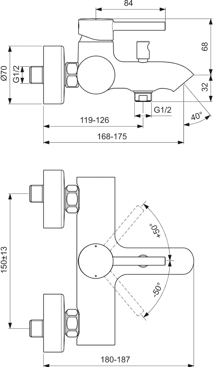 Ideal Standard BC199AA Ceraline Badearmatur Aufputz Chrom Wanne Aufputz, Chrom Wanne Aufputz