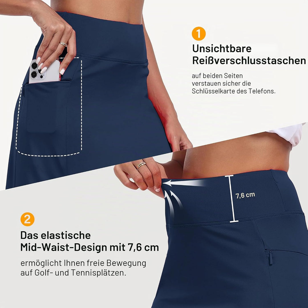 MoFiz Damen Tennisrock Sportlicher mit Shorts Taschen Sommer SkirtRock mit Tunnelzug, Blau-b