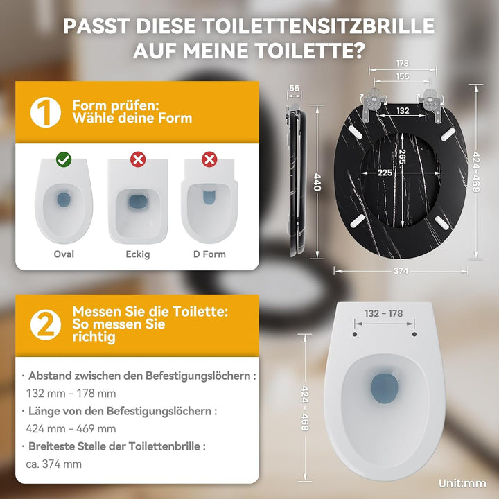 Toilettendeckel mit Absenkautomatik Holz - WC Sitz Bambus Klodeckel Oval MDF Klobrille Toilettensitz