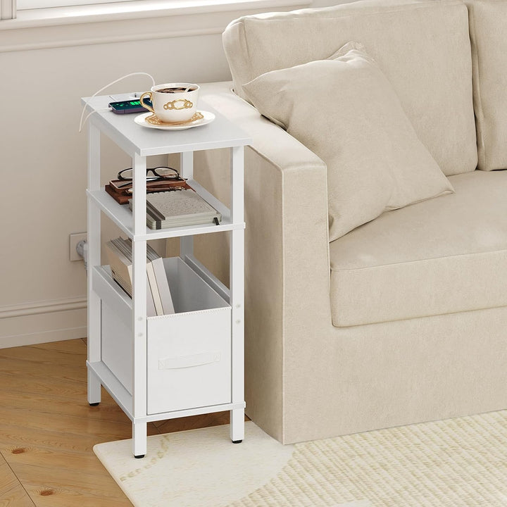 Beistelltisch mit Ladestation, Nachttisch mit Herausnehmbarer Schublade, Kleiner Couchtisch für begr