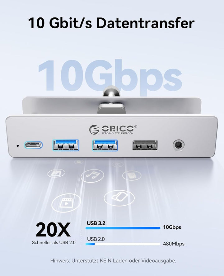 ORICO Clip Docking Station, 8-in-1 USB-C Hub Klemme mit 4K@60Hz HDMI, 100W PD, Gigabit-Ethernet, 4xU