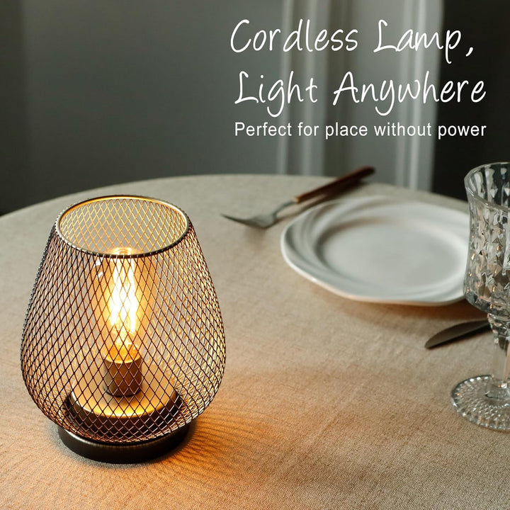TRIROCKS Set von 2 Metall Batteriebetriebene Lampe 17cm hohe Metallkäfigform Kabellose Tischlampe Ba