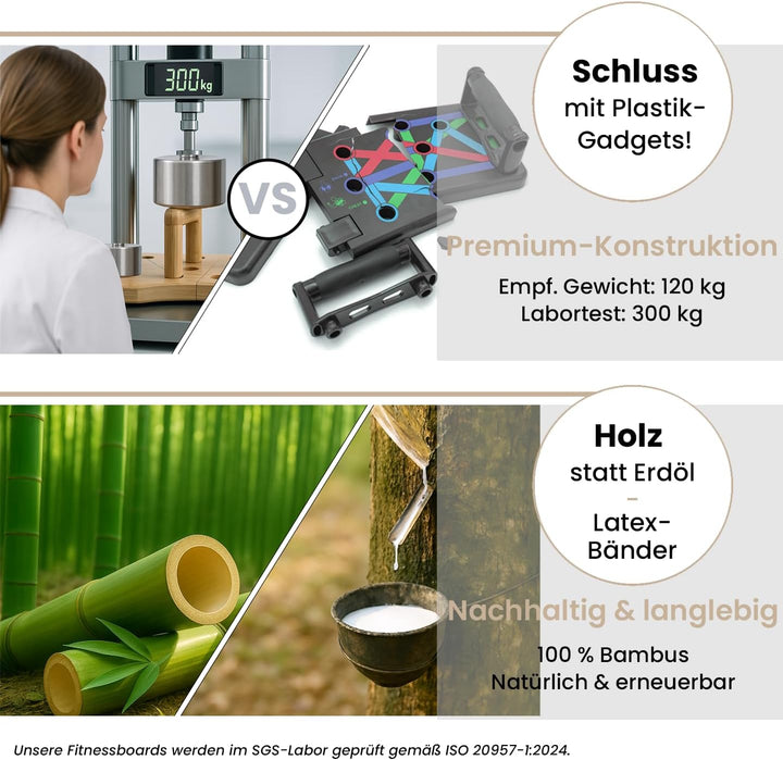 Amplitude Pro – Premium Liegestützbrett (push up board) aus Bambus – 81 cm Erwachsenengrösse – klapp