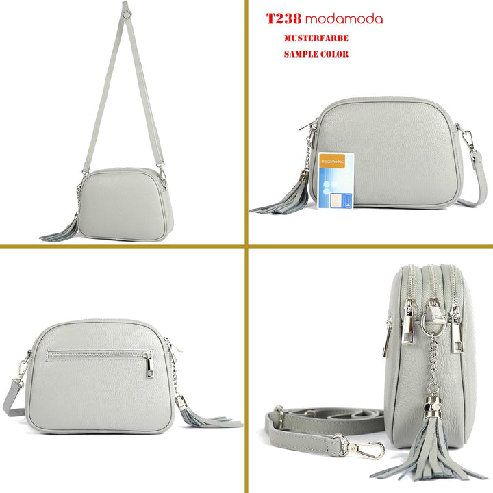 modamoda de - T238 - ital. Damen Umhängetasche Leder Medium, Farbe:Petrol, Petrol