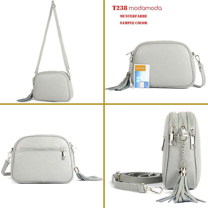 modamoda de - T238 - ital. Damen Umhängetasche Leder Medium, Farbe:Blattgrün, Blattgrün