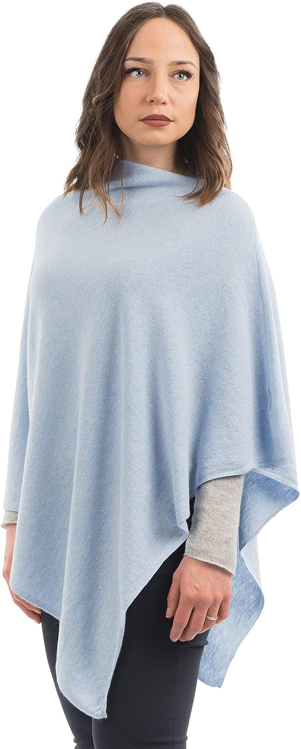 Dalle Piane Cashmere - Poncho aus Kaschmir-Gemisch - Made in Italy - Damen Einheitsgrösse Himmel, Ei