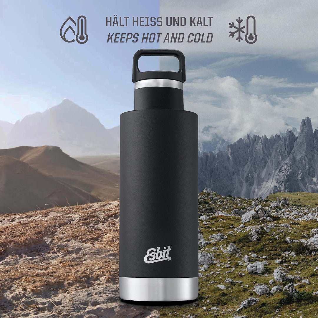 Esbit Isolierflasche Sculptor - Edelstahl Trinkflasche 750 ml in Schwarz - für warme und kalte Geträ