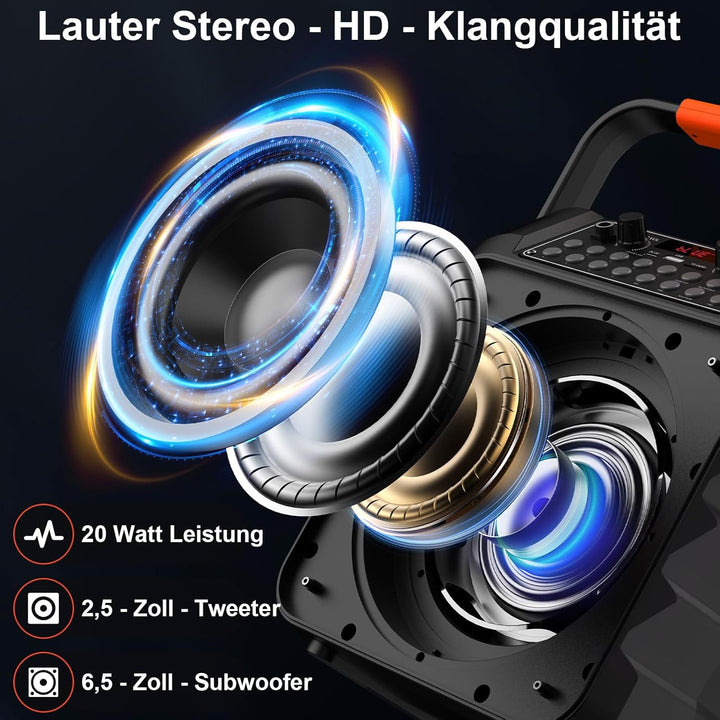 HWWR Karaoke mit 2 Mikrofonen, professioneller Karaoke-Lautsprecher, tragbar, Bluetooth-Lautsprecher