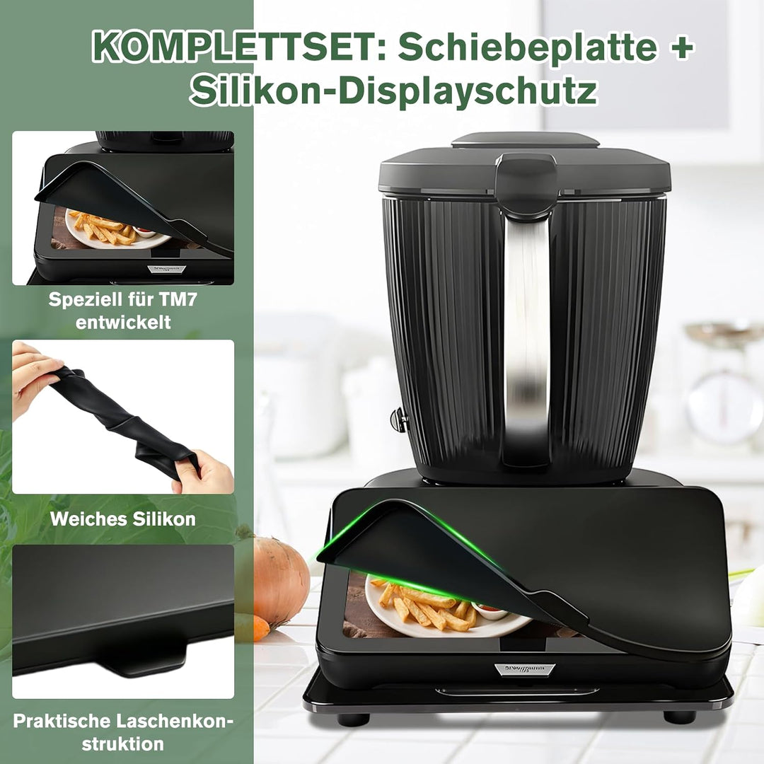 Gleitbrett für Thermomix TM7, schwarz mit 360° Metallrollen | Zubehör für Thermomix TM7 inkl. Siliko