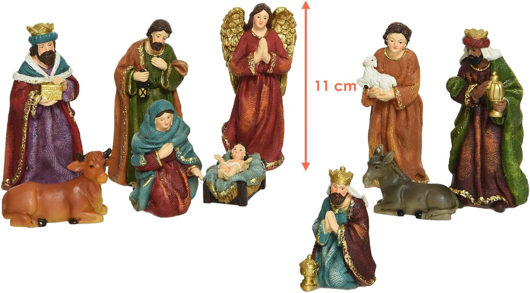 Spetebo Weihnachts Krippenfiguren handebemalt - 10 Stück / 11 cm - Krippen Stall Tisch Dekoration -