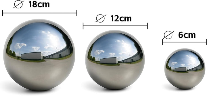 Köhko 3er Gartenkugeln poliert aus hochwertigem Edelstahl 6, 12 und 18 cm Dekokugeln-Set Ø 6-12-18 C