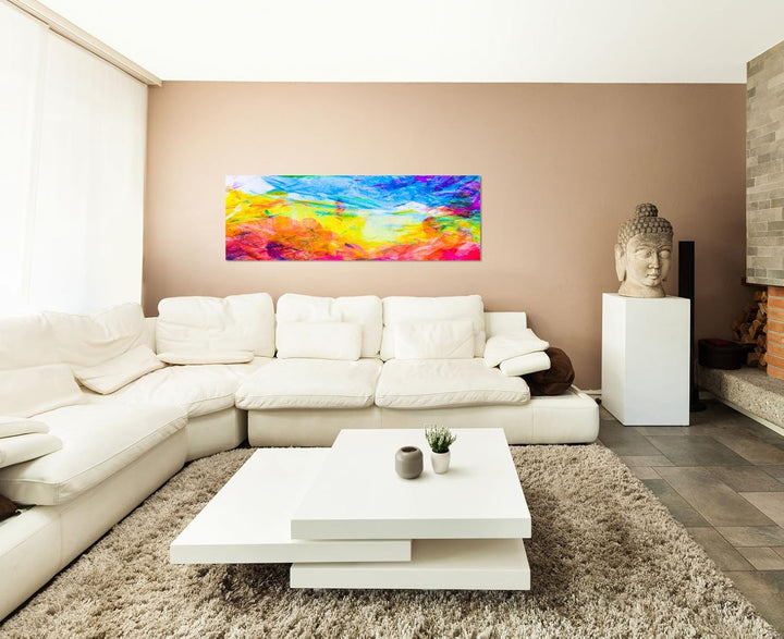 Paul Sinus Art Panoramabild auf Leinwand und Keilrahmen 150x50cm Wasserfarben bunt abstrakt