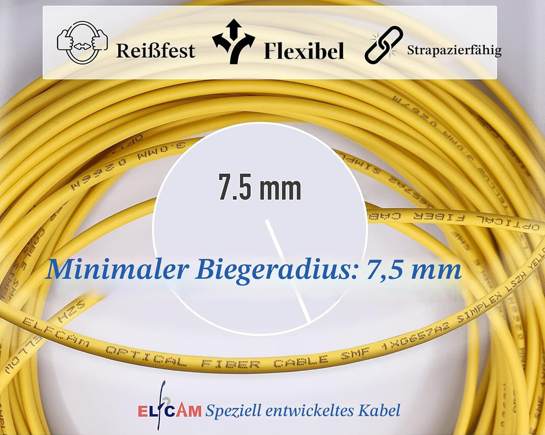 Elfcam® -30m Glasfaserkabel LC/APC auf LC/APC Simplex Singlemode 9/125µm LSZH, FTTH LWL Patchkabel (