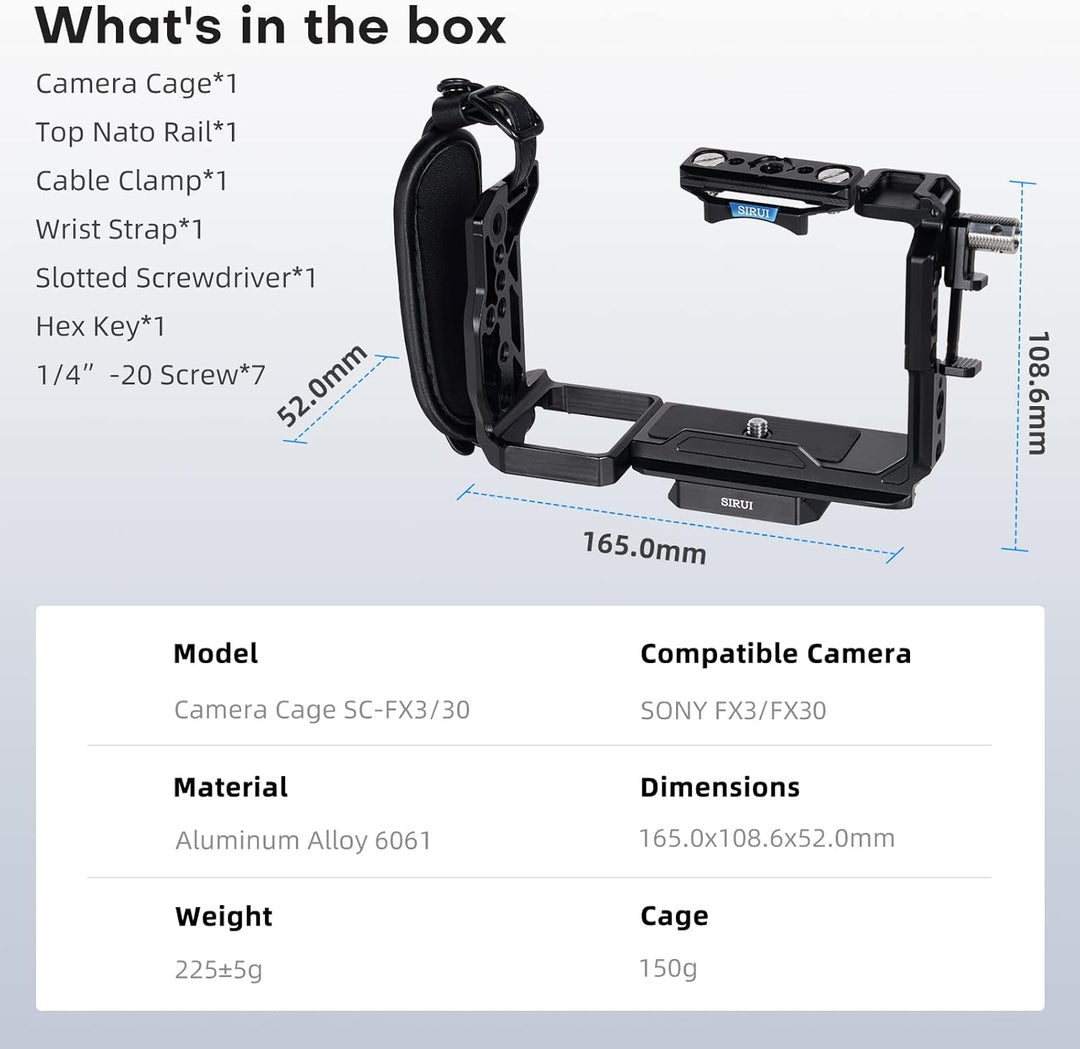 SIRUI FX30 FX3 Cage käfig für Sony FX30 FX3 mit Original XLR-Griff, HDMI-Kabelklemme, für ARRI 3/8"-