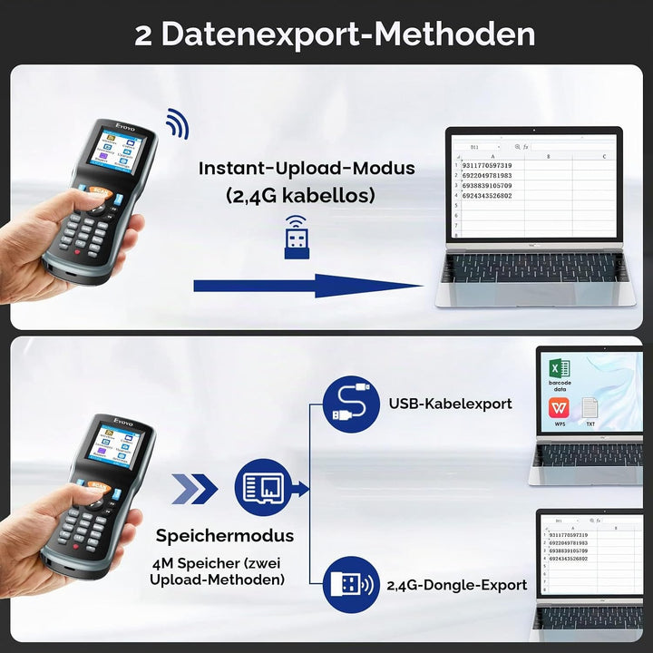 Eyoyo 2D Inventar Scanner Datensammler, tragbarer QR 1D Wireless Barcode Scanner, Handheld Data Term