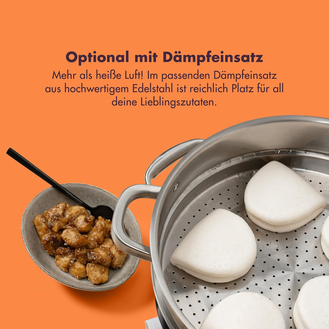 Reishunger Unbeschichteter Edelstahl Wok mit Dämpfeinsatz – 30 cm Durchmesser – mit ofenfestem Decke