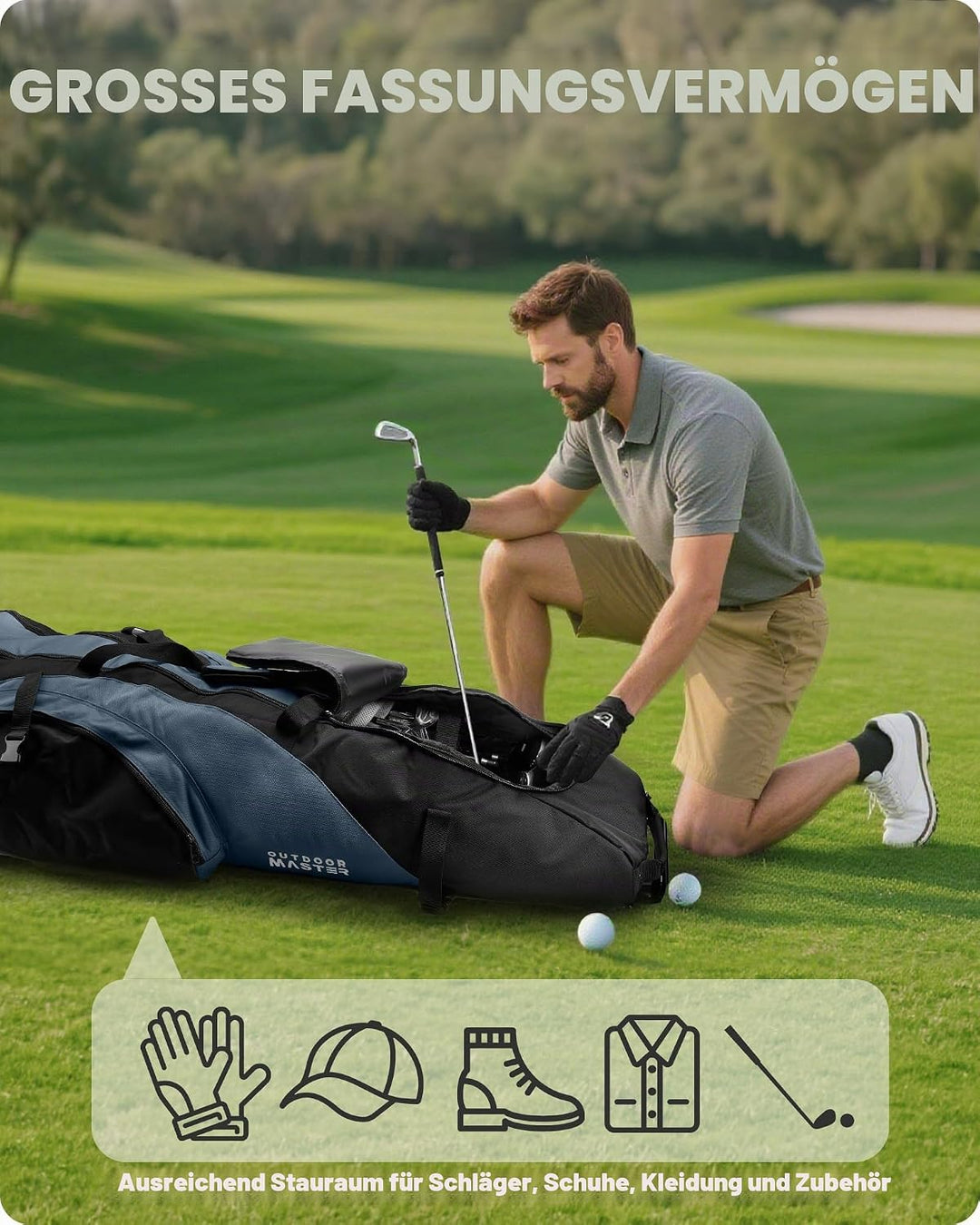 OutdoorMaster Gepolstert Golf Reisetasche mit Verstärkte Räder, 900D Heavy Duty Oxford Abriebfestigk