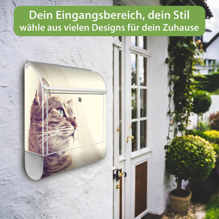 banjado® Design Briefkasten mit Motiv Holgerson 39x47x14cm &amp; 2 Schlüssel - Briefkasten Stahl weiss m