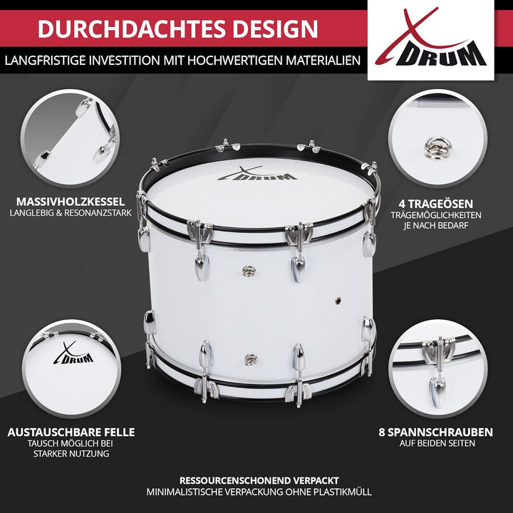 XDrum MBD-226 Marsch Bass Trommel, Fussball Pauke 26" x 12" (10,5 kg, 4 Ösen, Spannschrauben, inkl.
