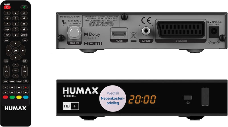 Humax Digital Eco II HD+ Satelliten-Receiver, DVB-S2 (HDTV, USB, geringer Stromverbrauch, HDMI und S